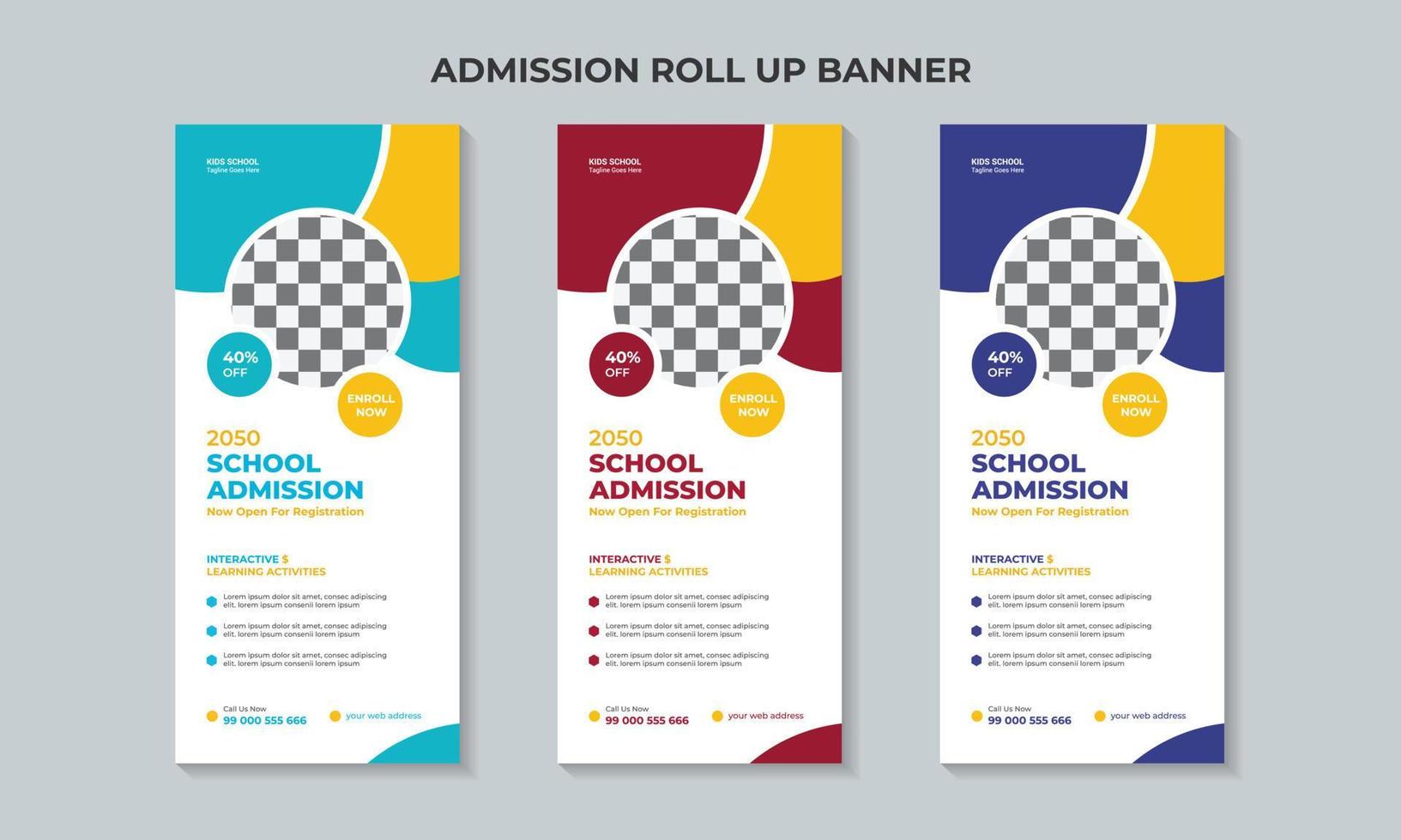 School education admission and back to school admission roll up banner or rack card design template. vector