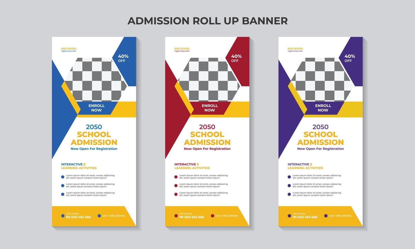 Modern kids school education  admission roll up banner or rack card  design template. vector