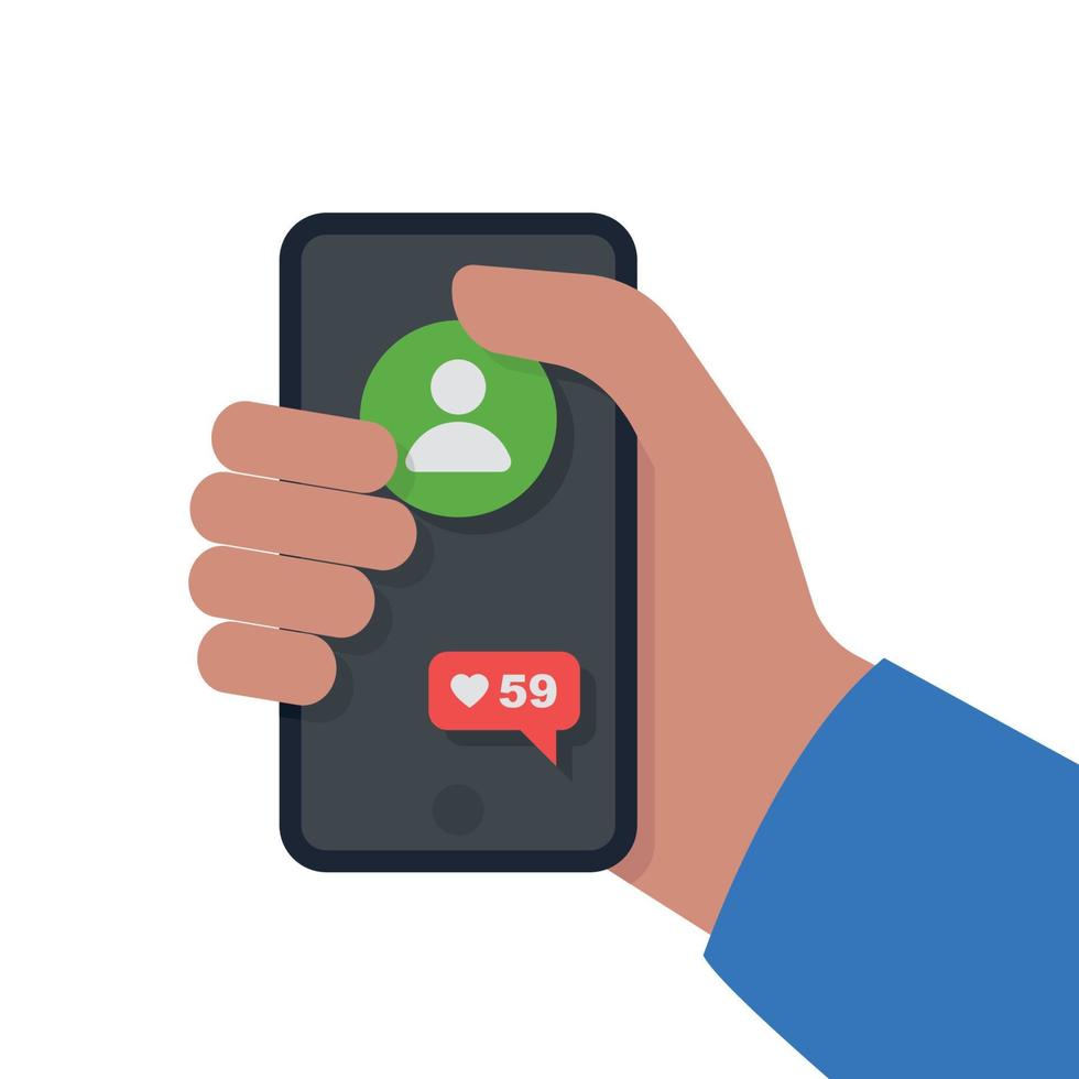 Hand holding mobile smartphone with social media account vector