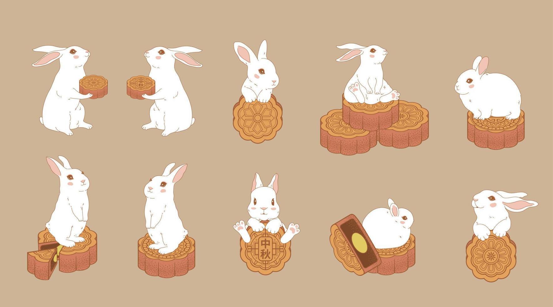 Rabbit with Mooncake for mid-autumn festival celebration vector