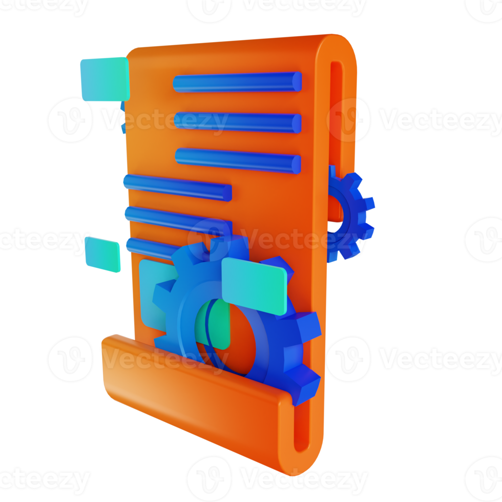 3D illustration gear and document content management png