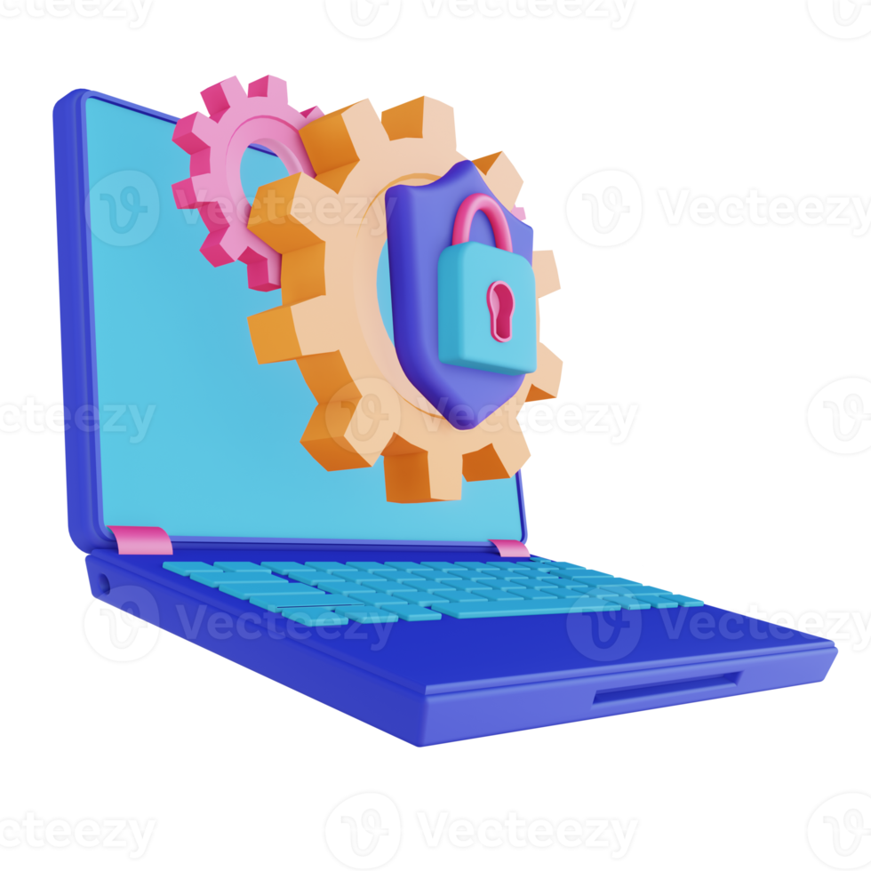 3D illustration laptop gear setting lock png