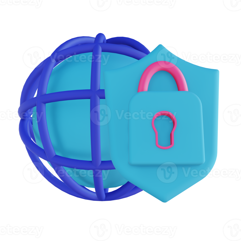 3D illustration global security lock png