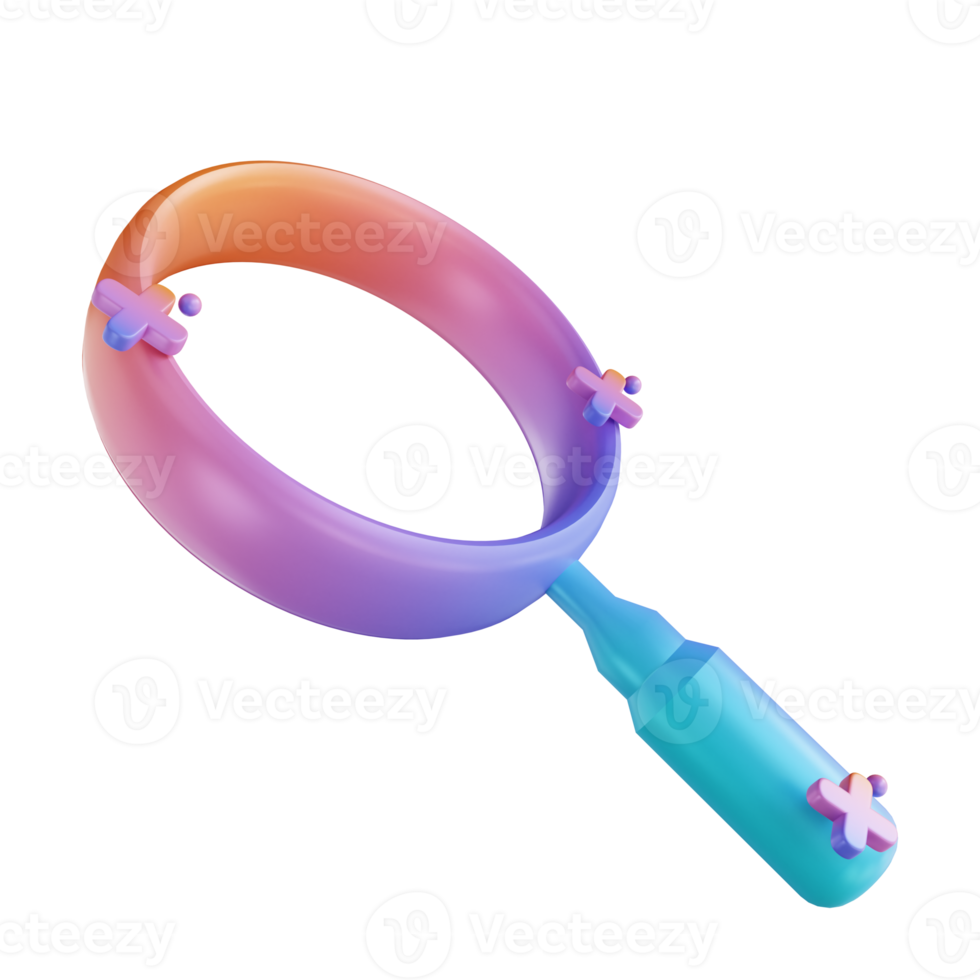 3D illustration colorful magnifying glass png