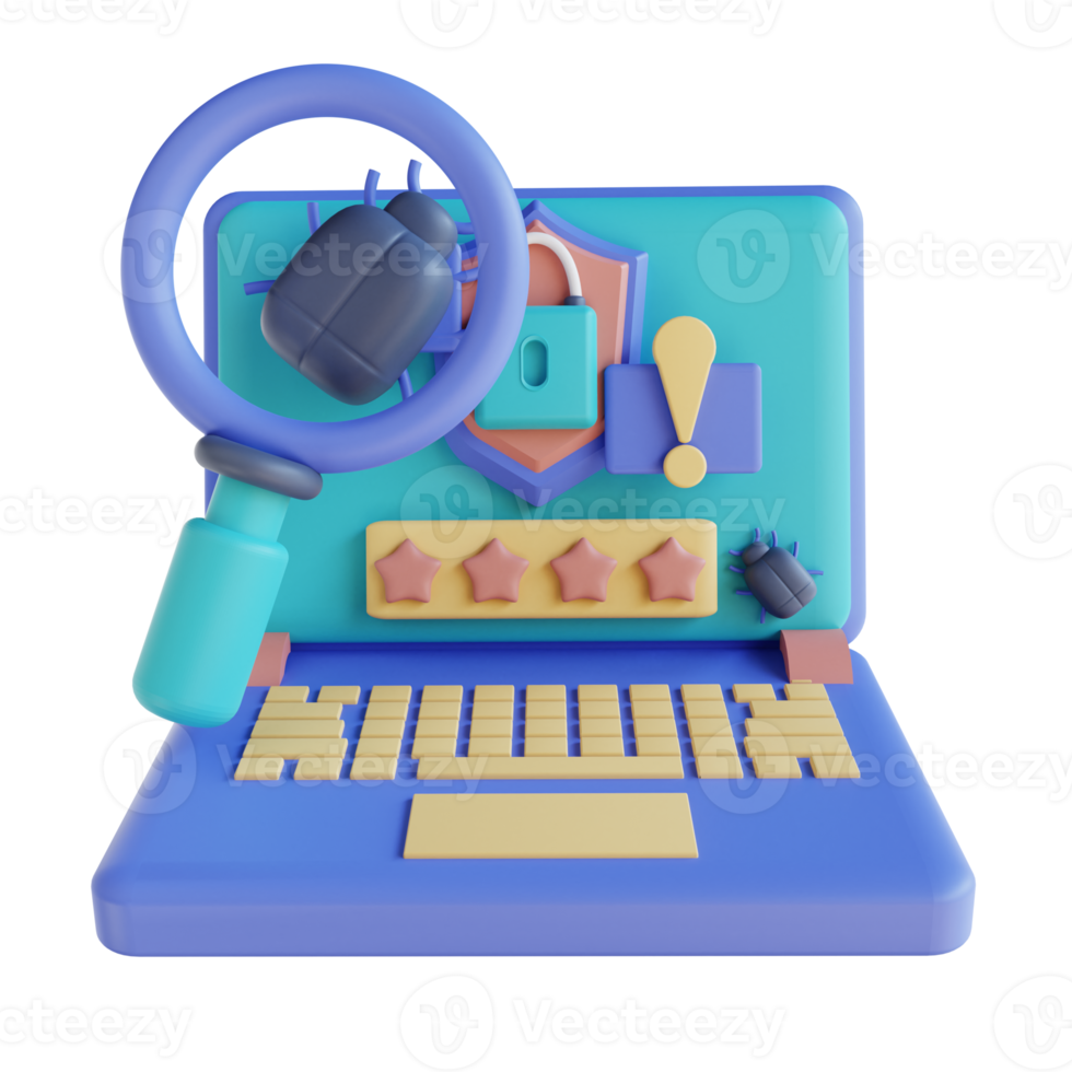 3D illustration search laptop virus security png