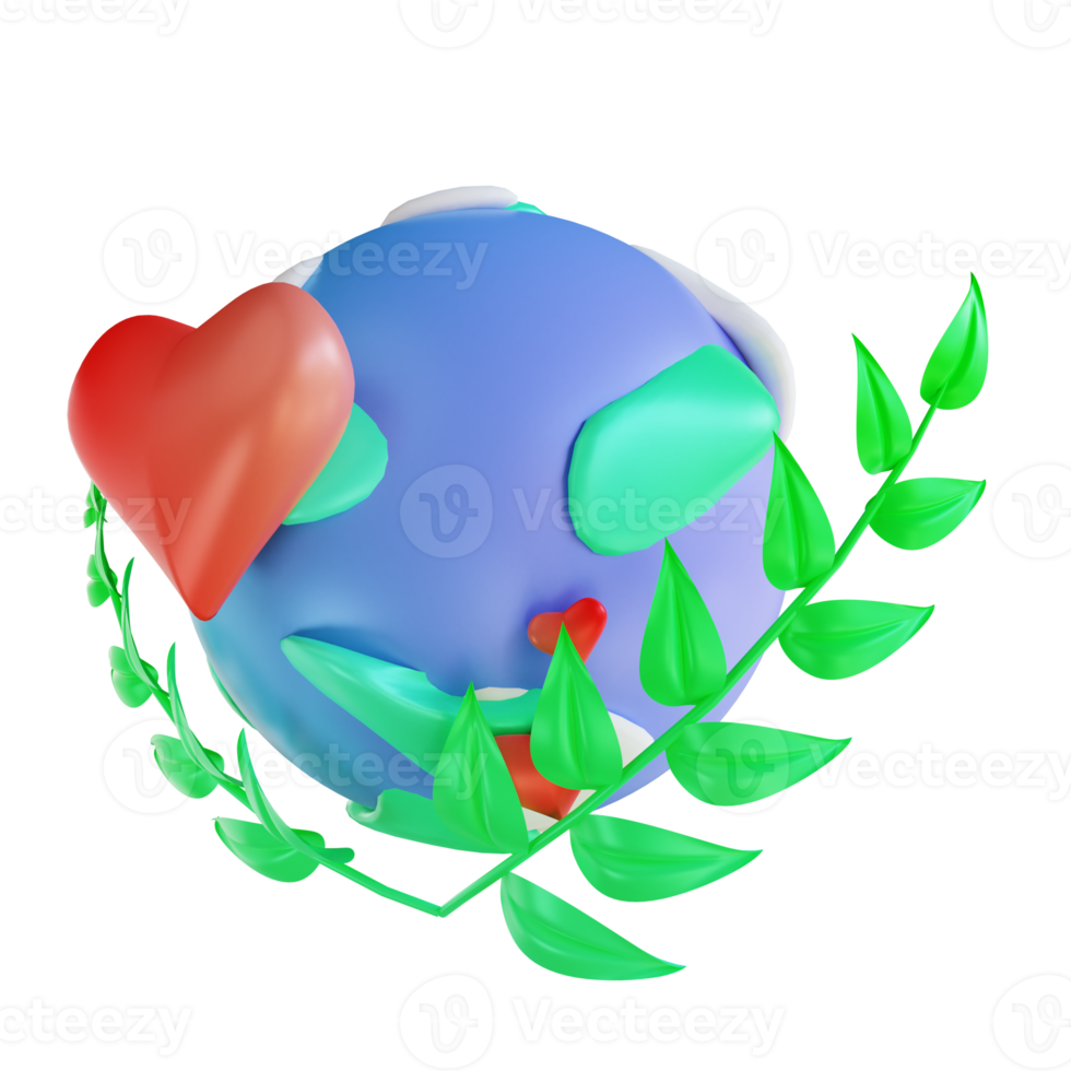 3d illustratie liefde de aarde en haar planten png