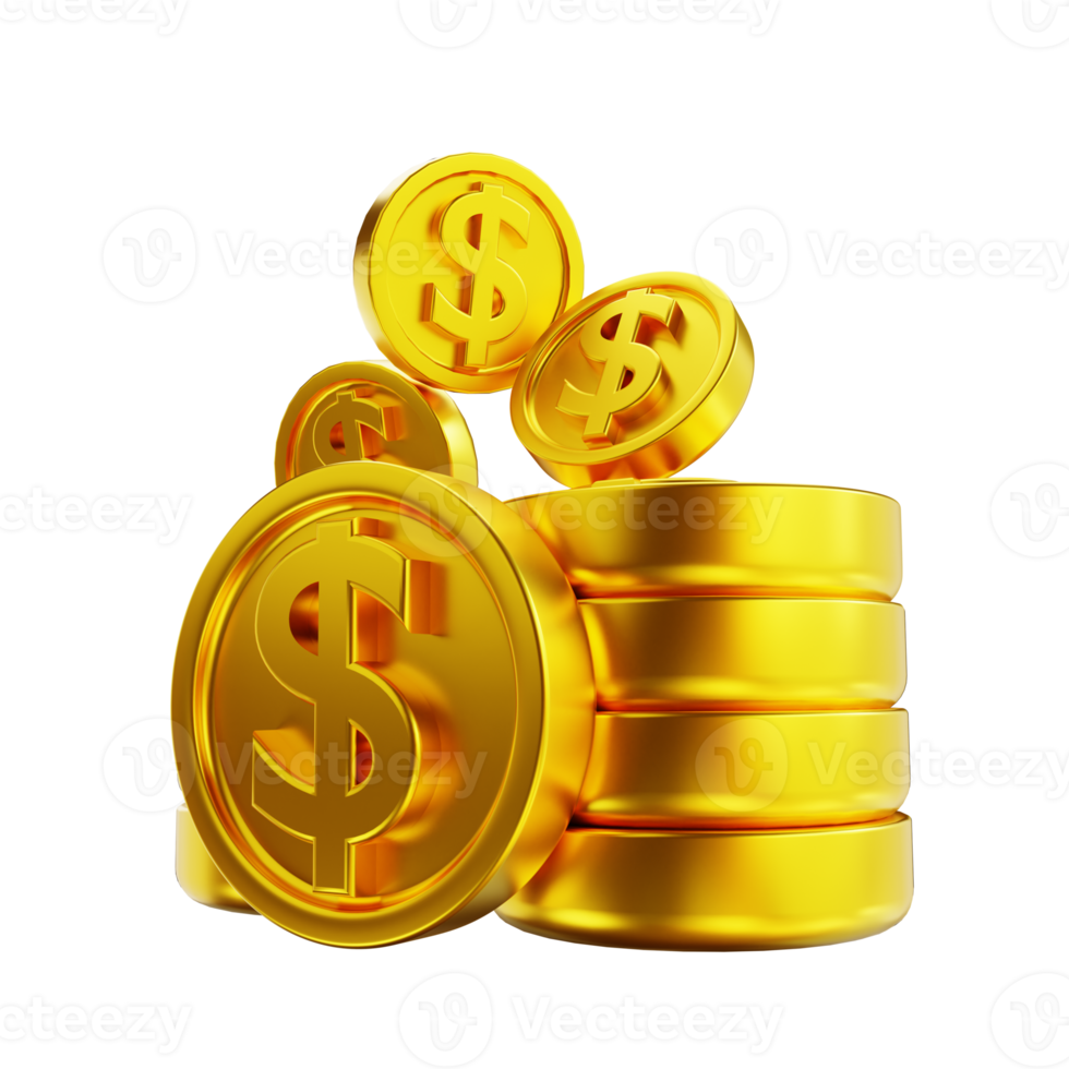 3D illustration golden money coins png