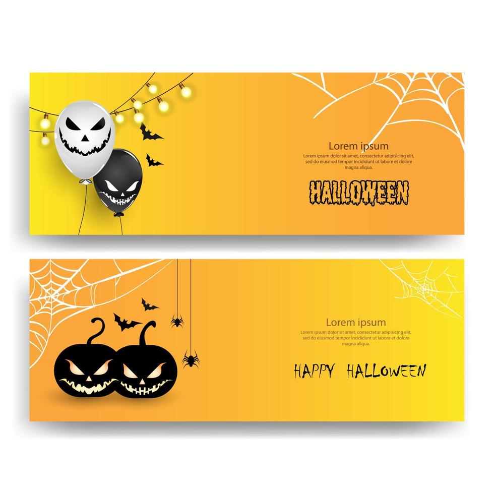 fondo de la bandera de halloween. promo de halloween con globos espeluznantes y pumkins. vector