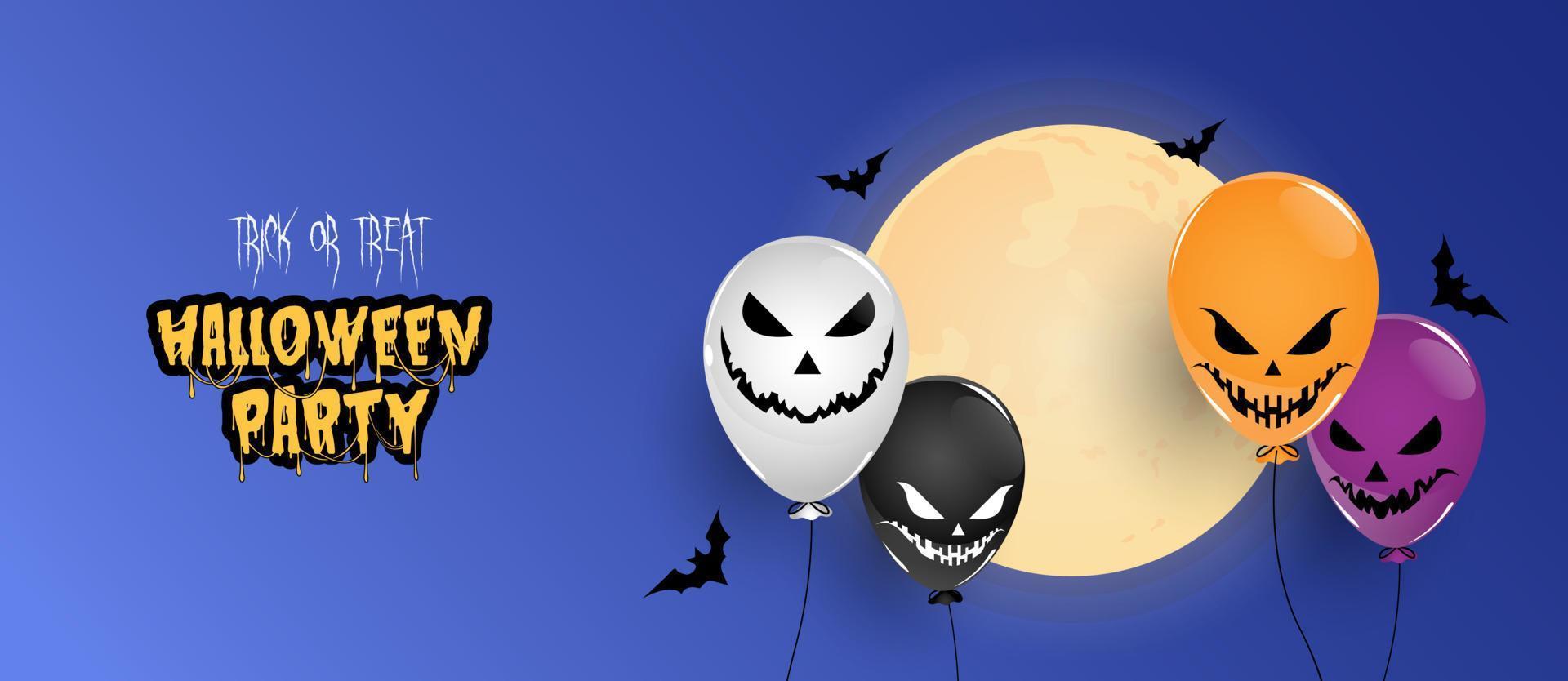 halloween con globo espeluznante bajo la luz de la luna. diseño de banner de halloween vector