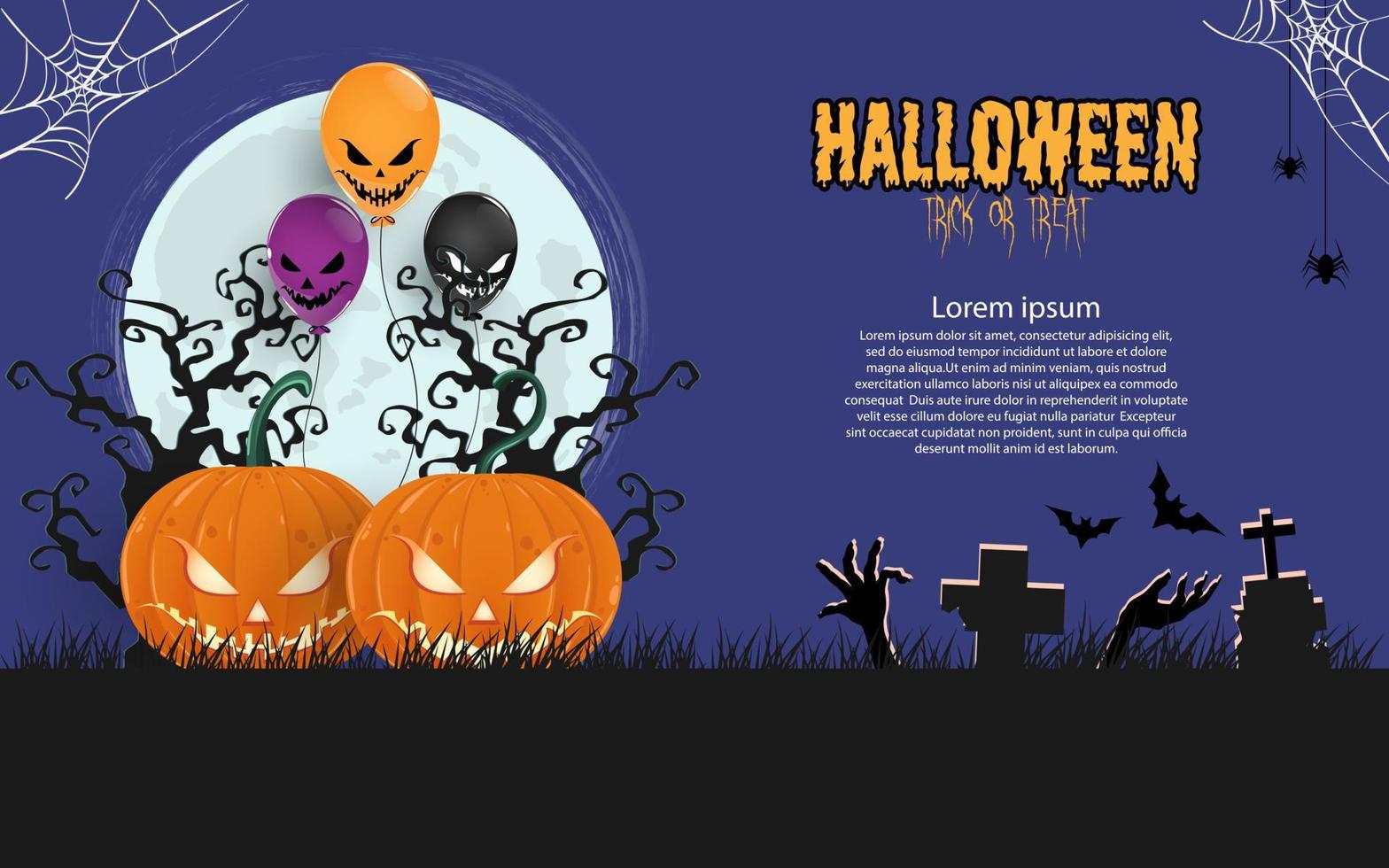 Halloween pumpkins under the moonlight. Spooky Forest At Night vector