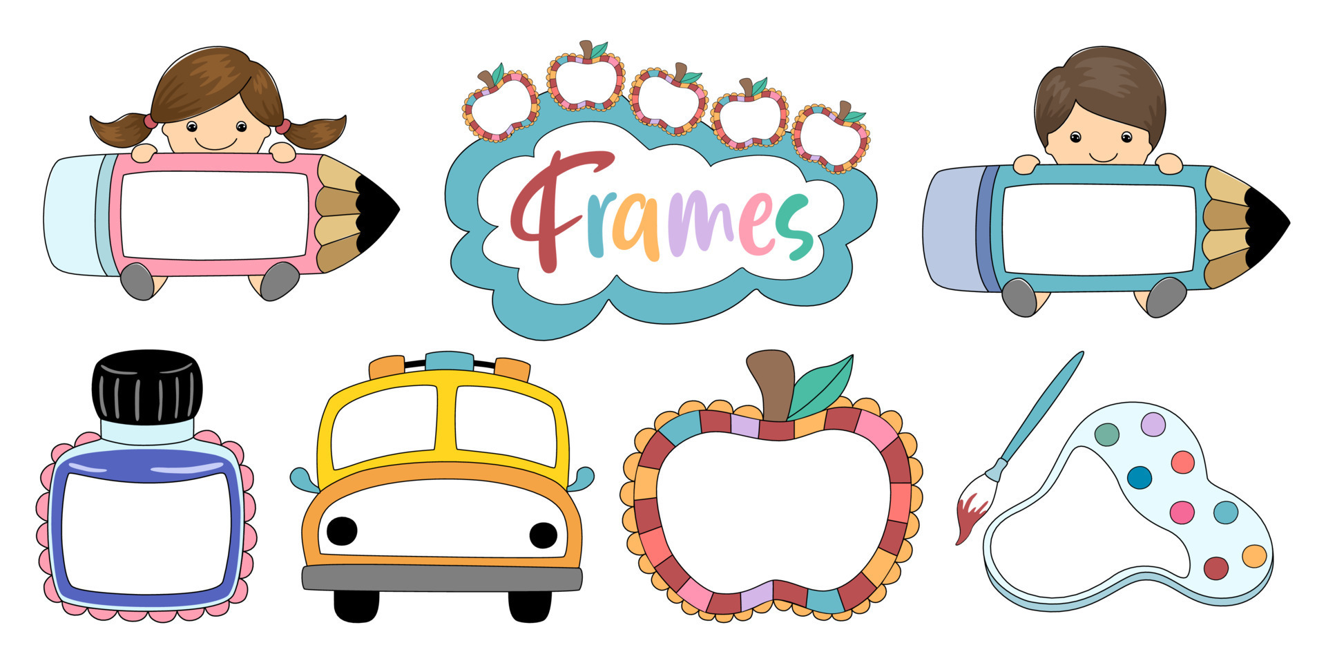 Set Of Vector Illustrations Colorful Frames For Name Tags Kids Art Set Of Vector Illustrations Colorful Frames For Name Tags Kids Art