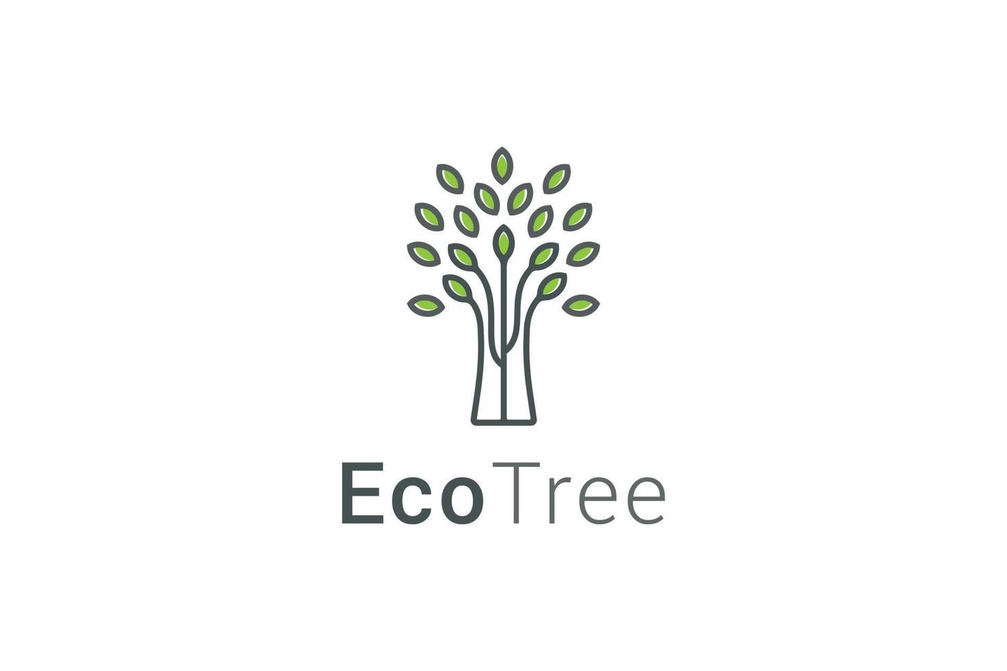 Tree with leaves line art simple natural plantation logo vector