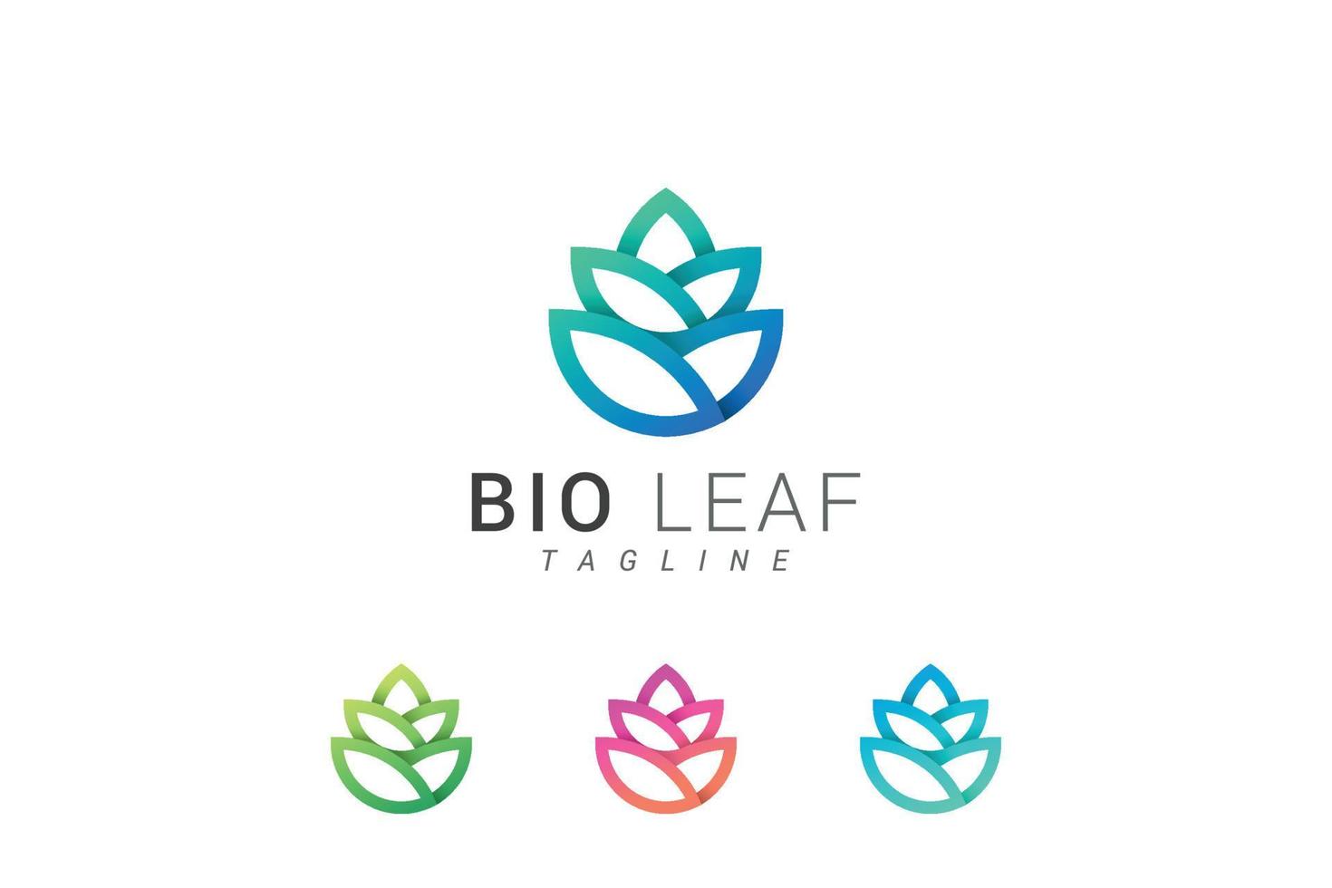 Bio leaf modern ecological line art creative logo vector