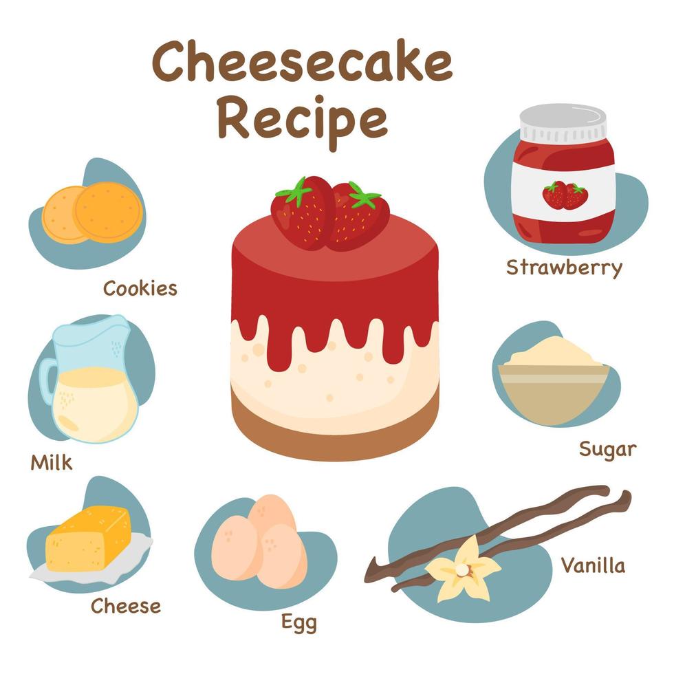 Cheese cake strawberry recipe vector