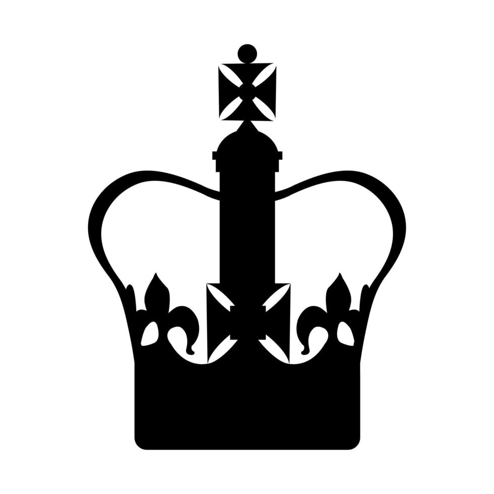 Black silhouette of Imperial state crown of the UK. Vector illustration of Crown Jewels of the United Kingdom, symbol of the monarchy.