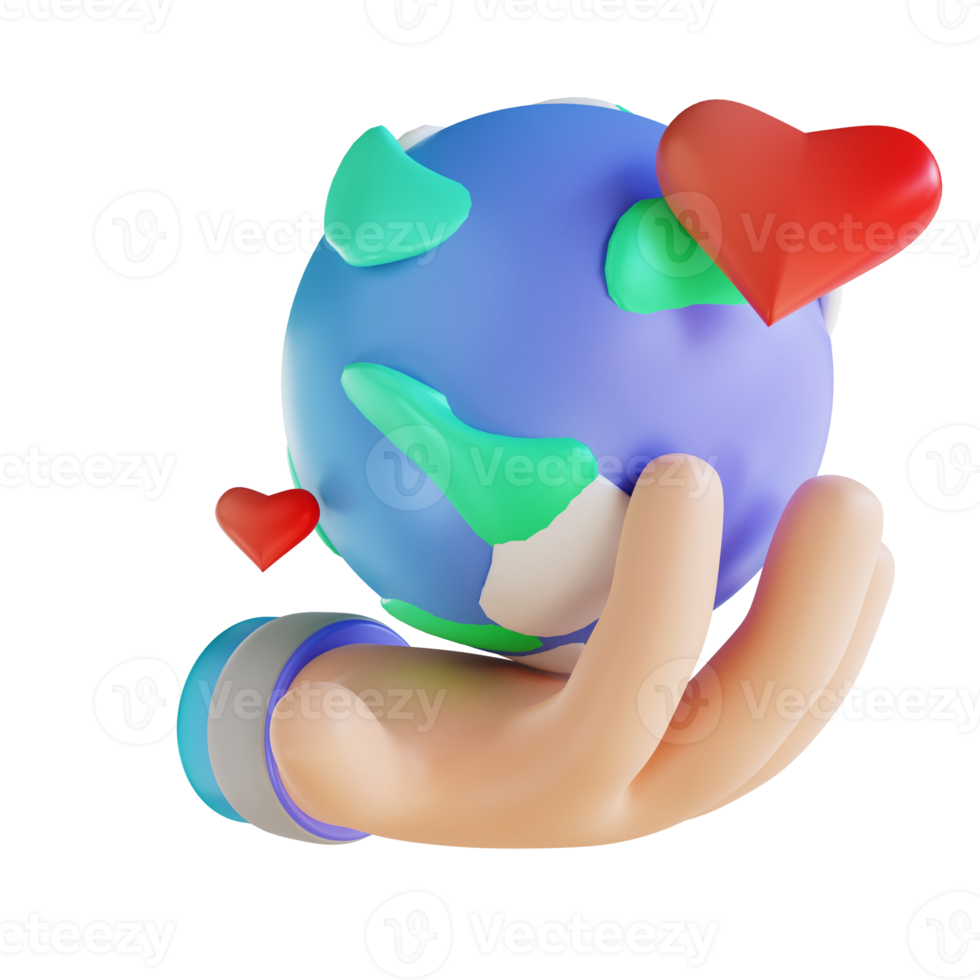 3D illustration hand and love earth png