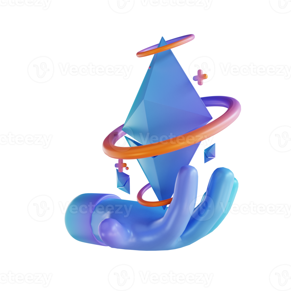 3D illustration hand Ethereum and ring png