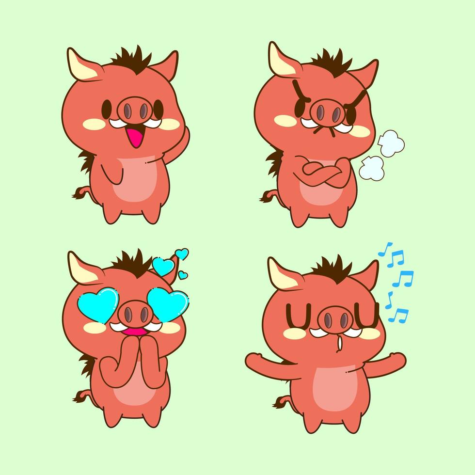 cute little boar vector illustration set