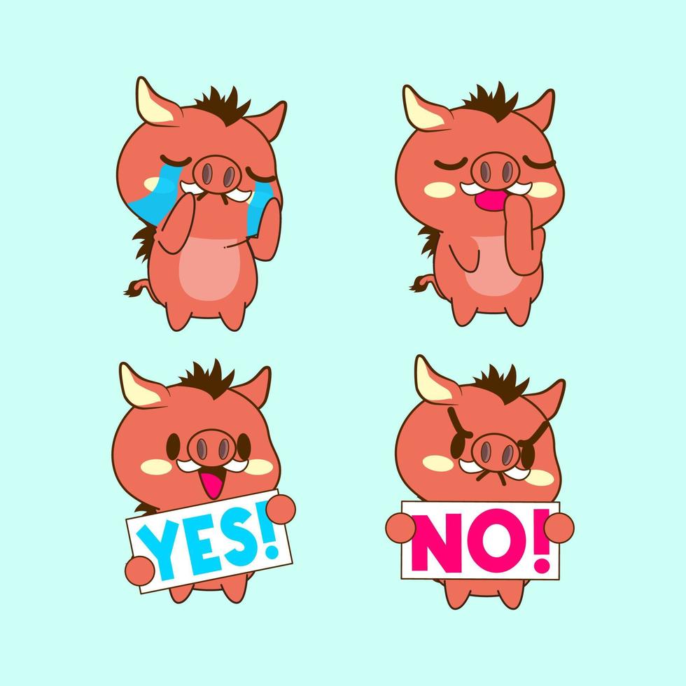 cute little boar vector illustration set