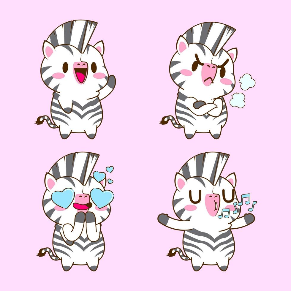 cute little zebra vector illustration set