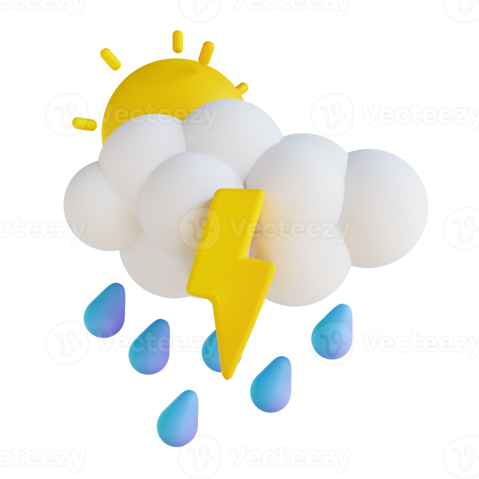 3D illustration day of heavy rain with lightning png