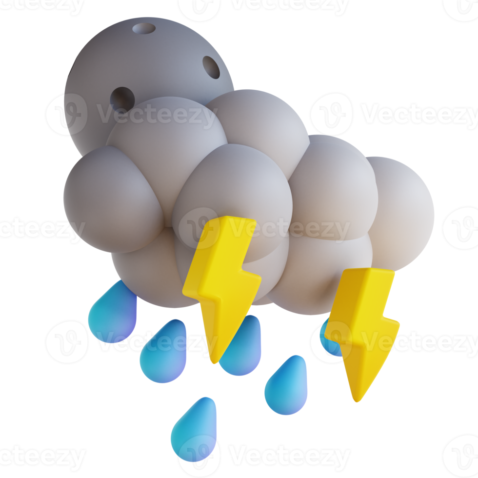 3D illustration heavy raining night with lightning png