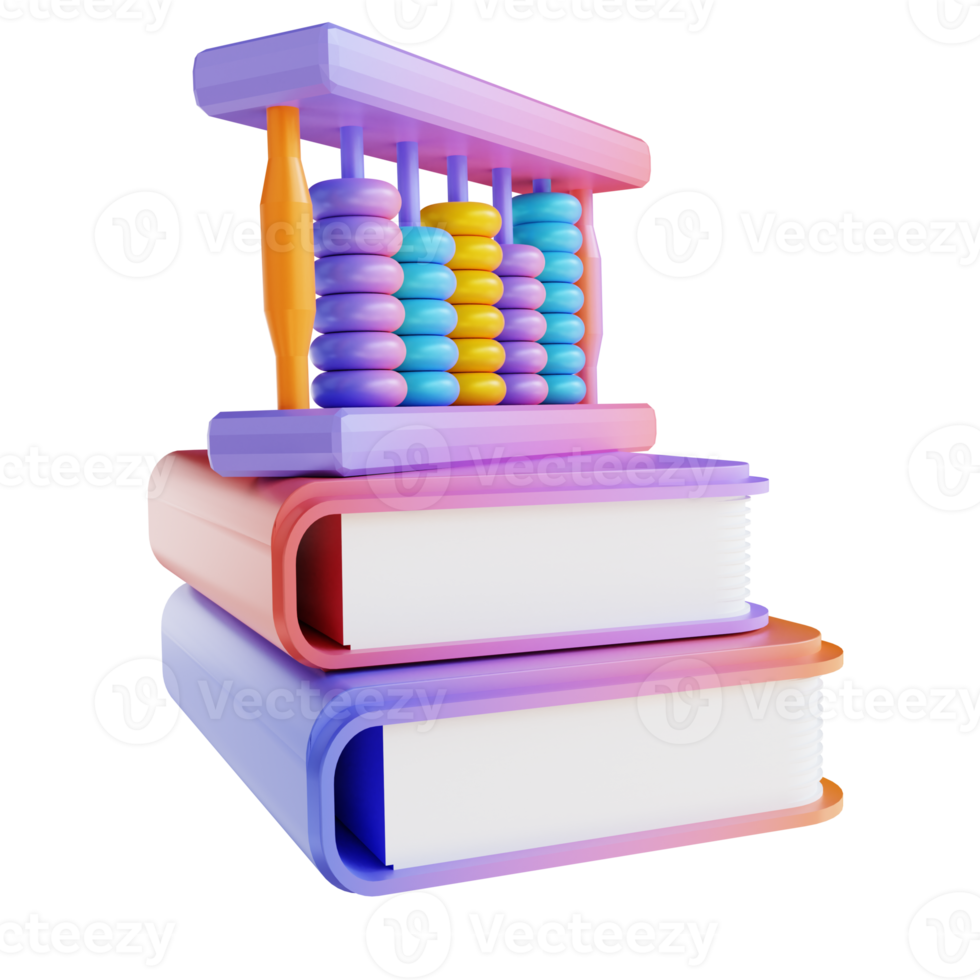 Livre et boulier coloré illustration 3d png