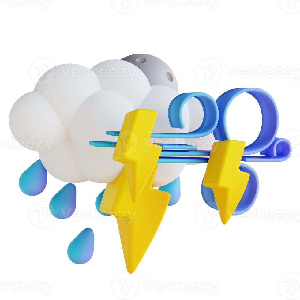 3d illustratie stormachtig regen bliksem png