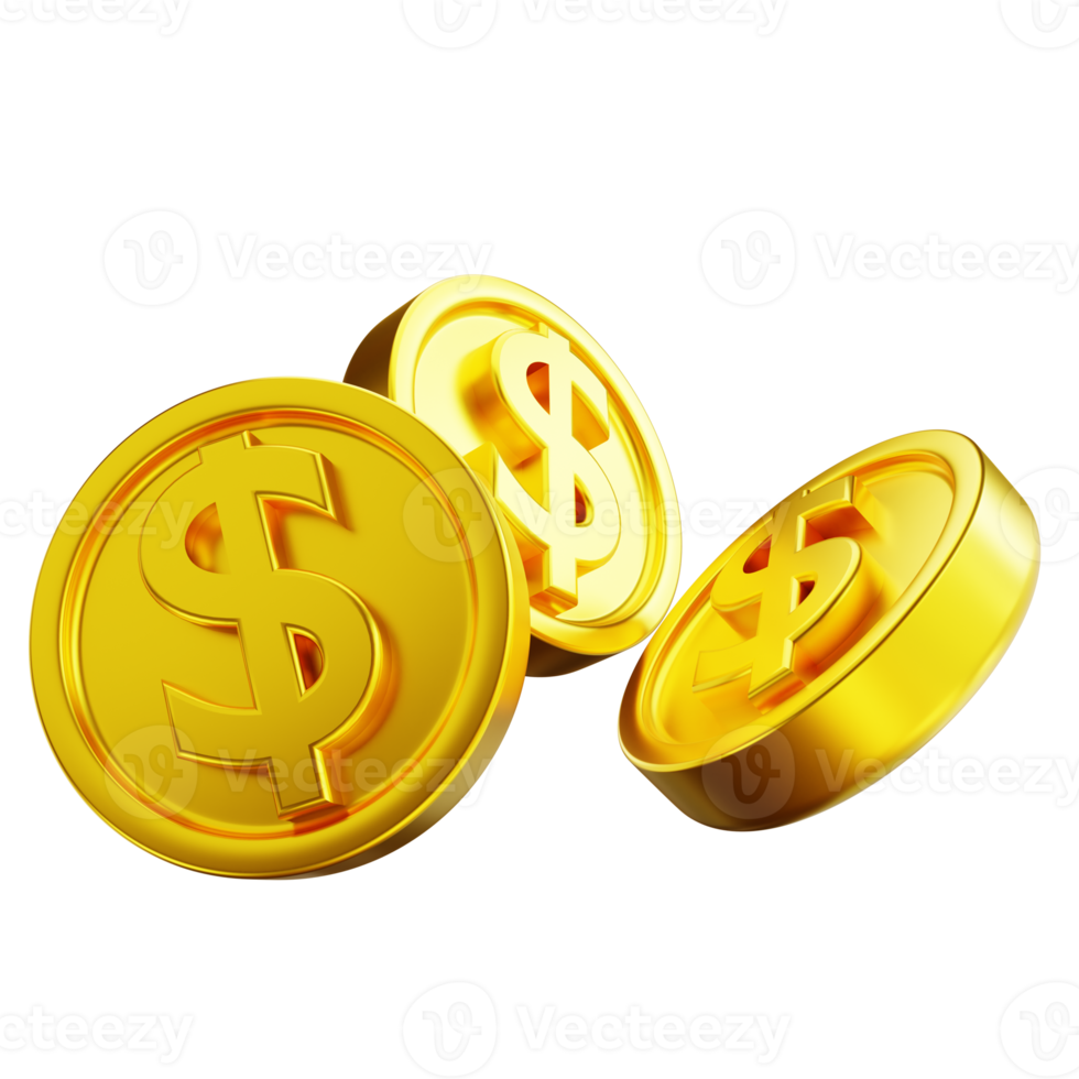 3D illustration golden money coins png