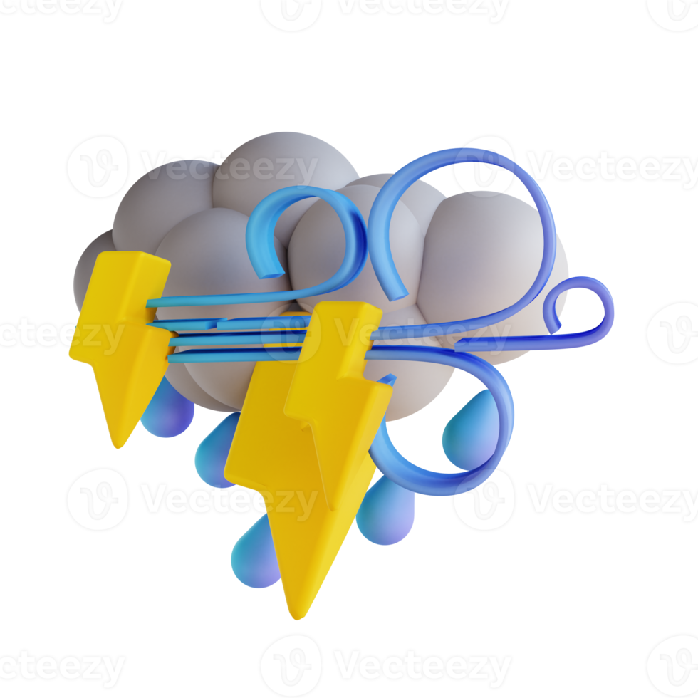 ilustração 3d relâmpago de chuva de noite tempestuosa png