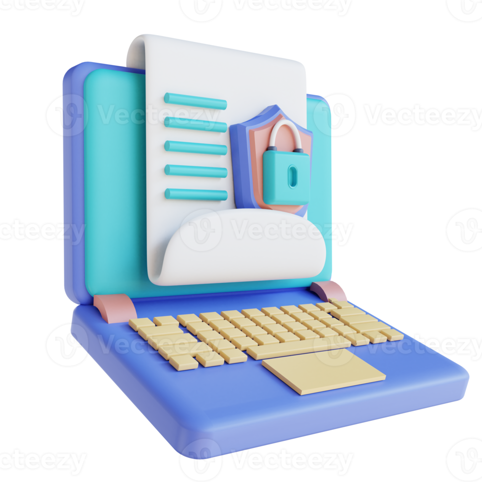 3D illustration locked laptop document security png