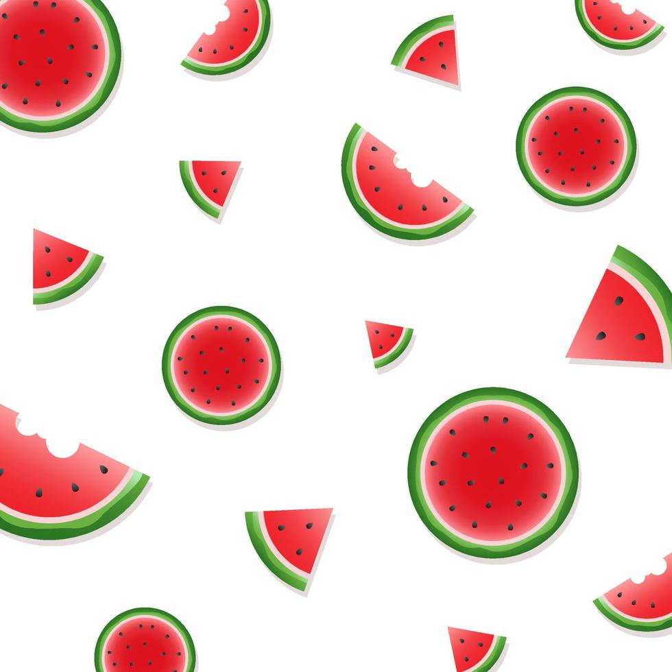 Watermelon background pattern, flat design of green leaves and flower and watermelon juice illustration, Fresh and juicy fruit concept of summer food. vector