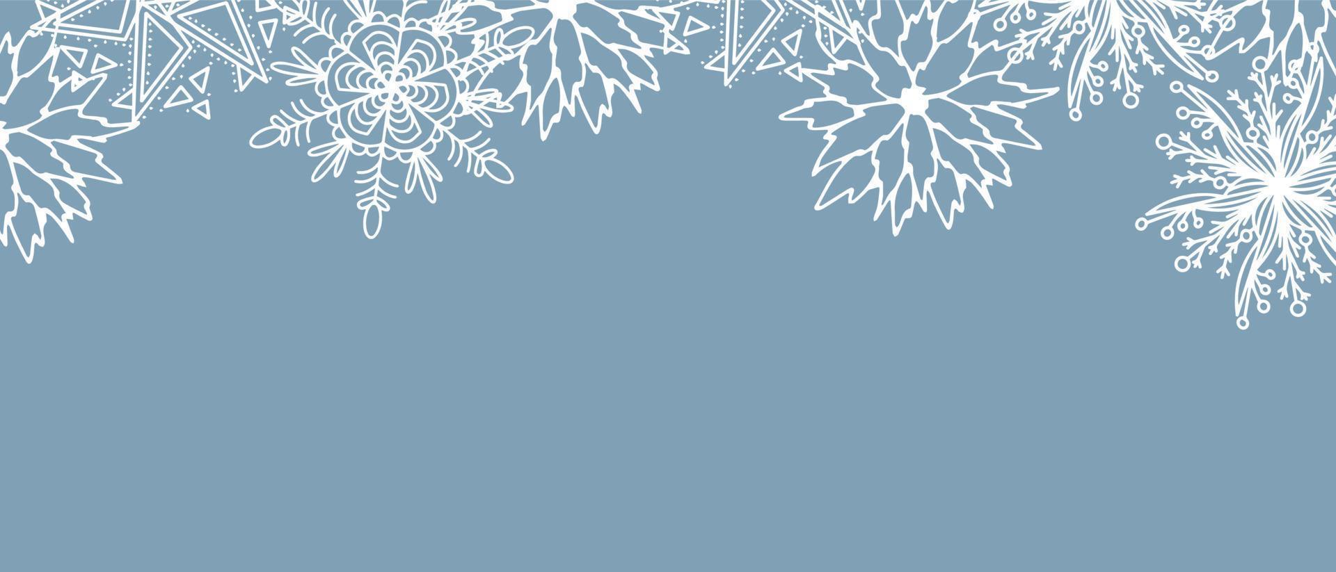 Beautiful set of white botanical elements Christmas tree, berries for winter design. Collection of Christmas New Year elements. Frozen silhouettes of crystal twigs on a blue background. vector