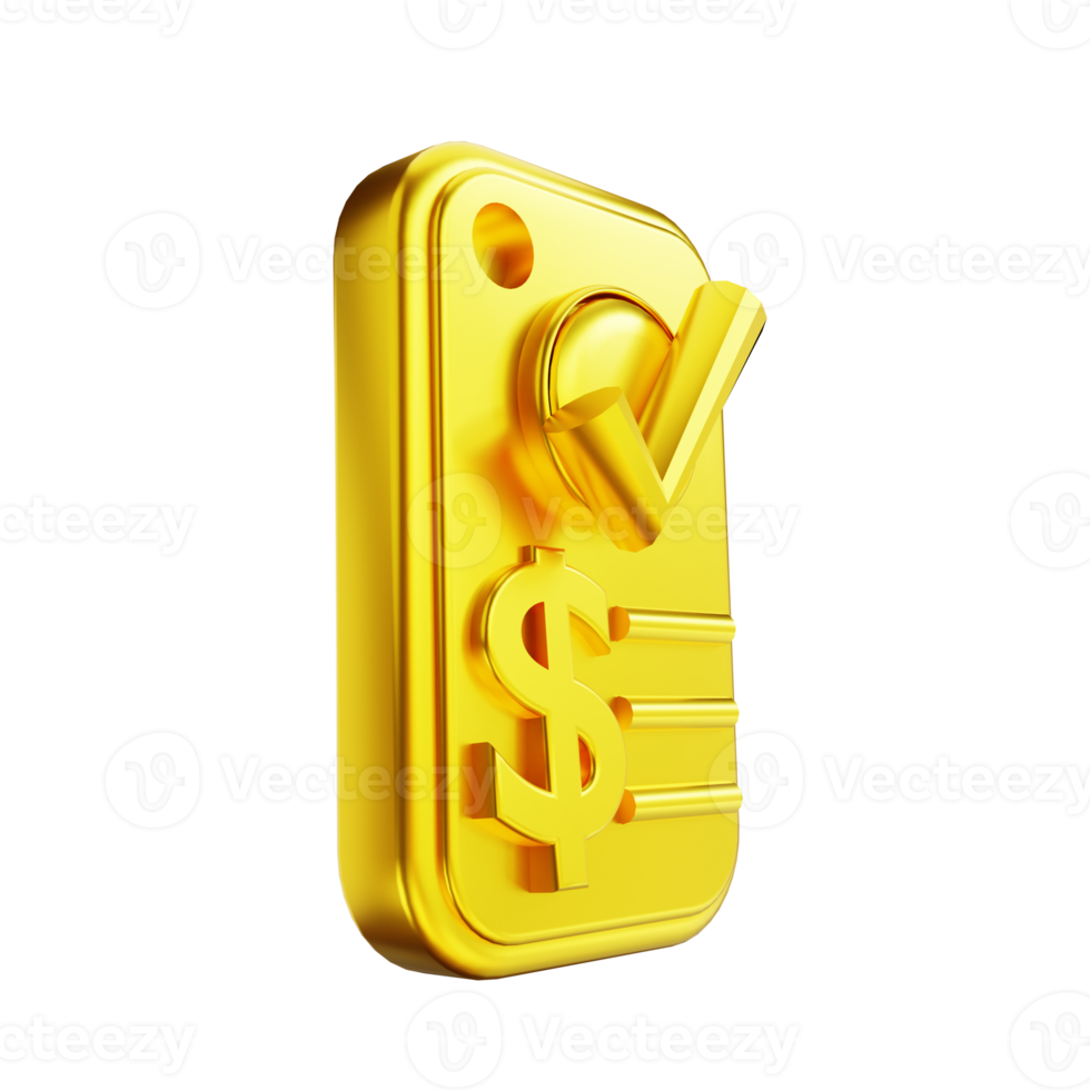 3D illustration golden check mobile transactions png