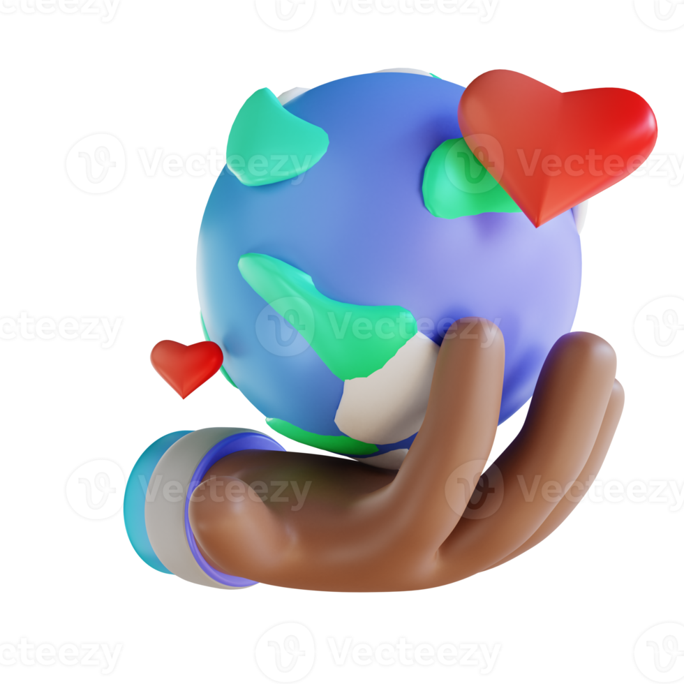 3D illustration hand and love earth png