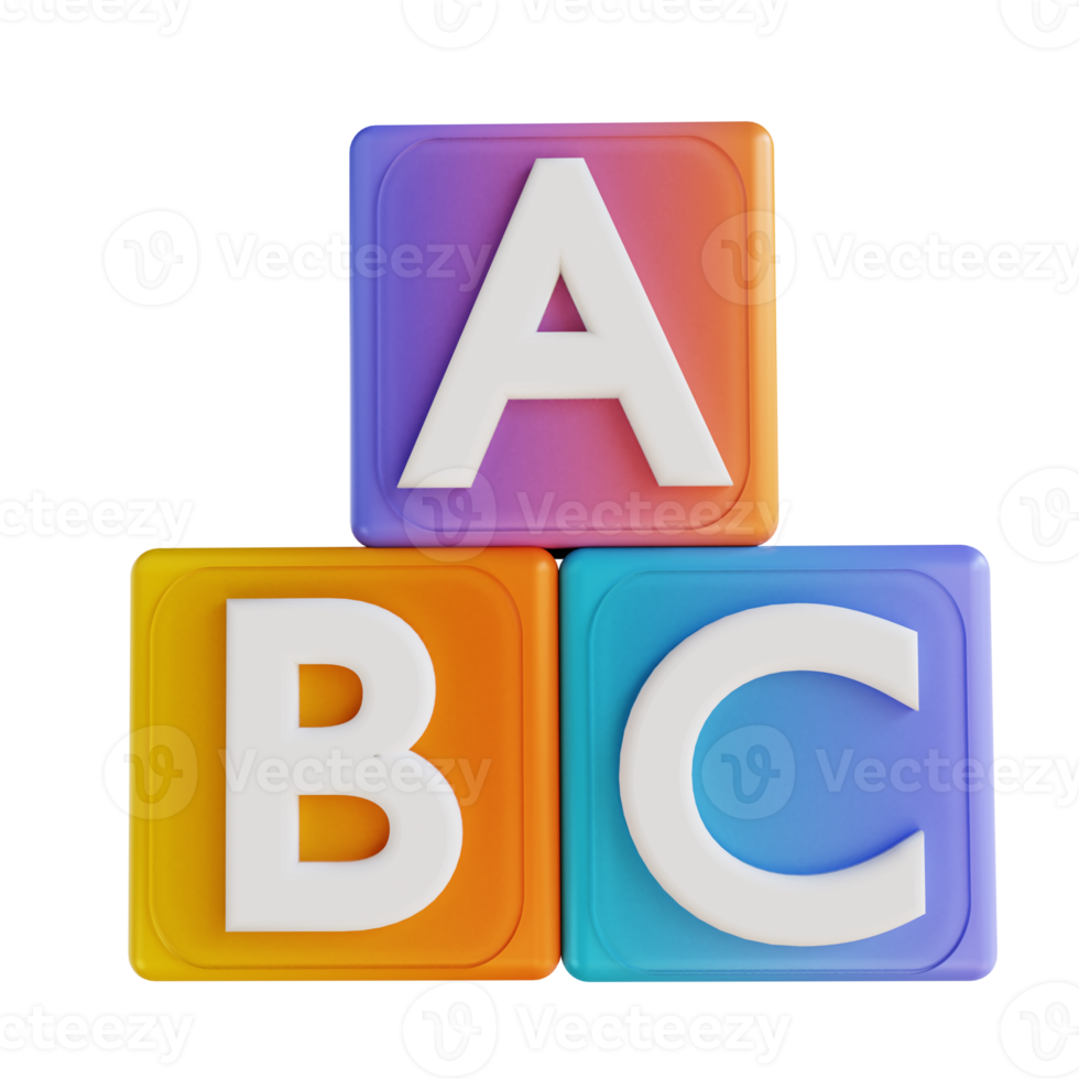 3d illustration boîte alphabet coloré png