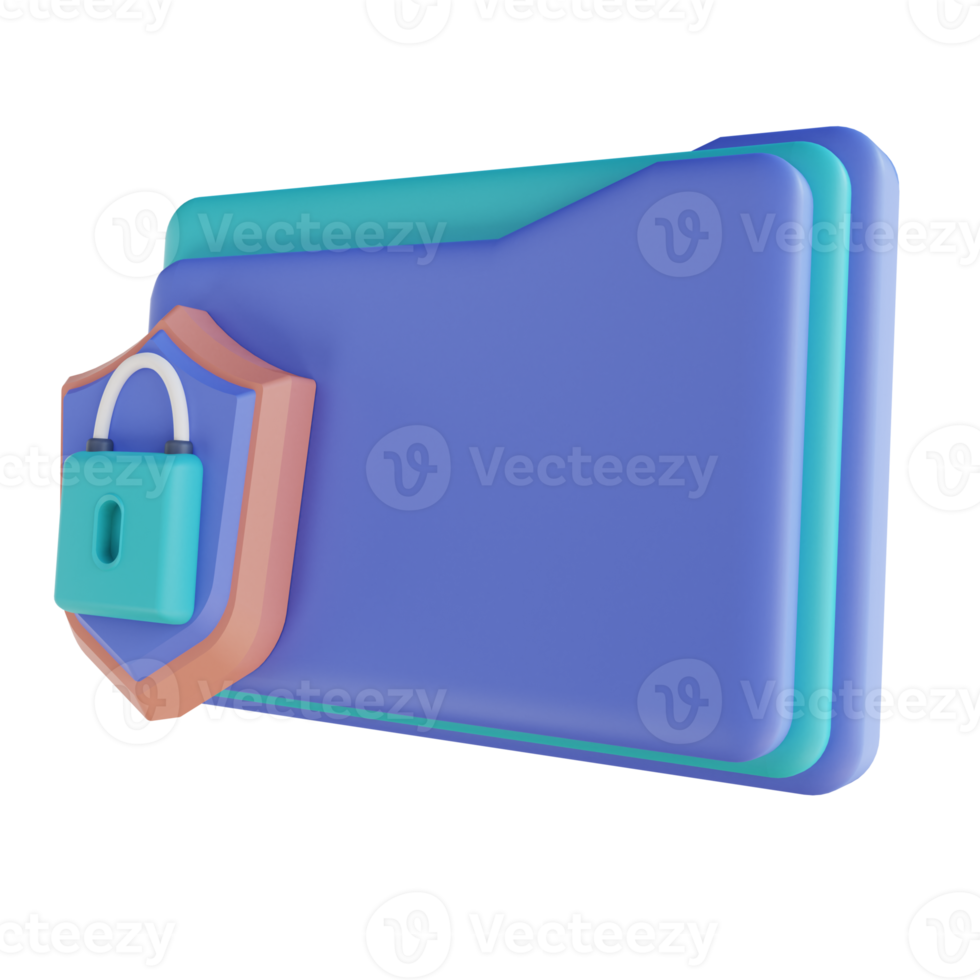 3D illustration security lock folder png