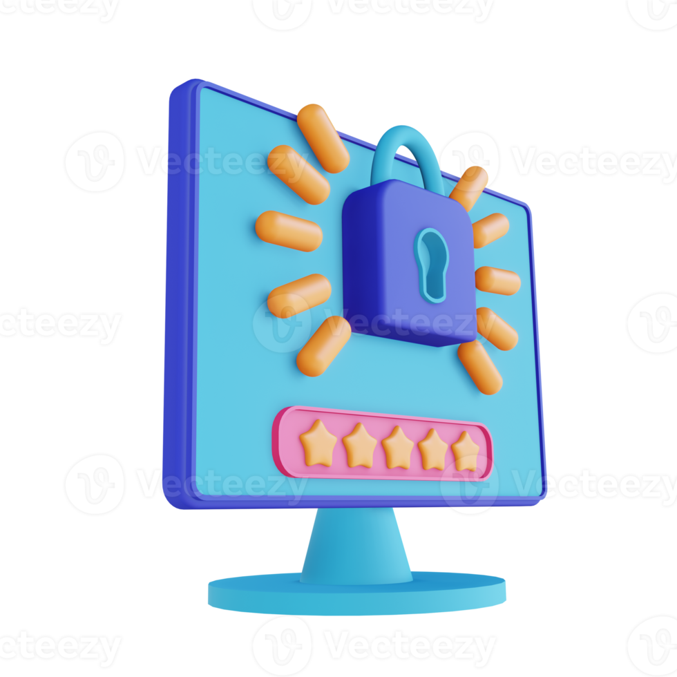 3D illustration computer password security lock png