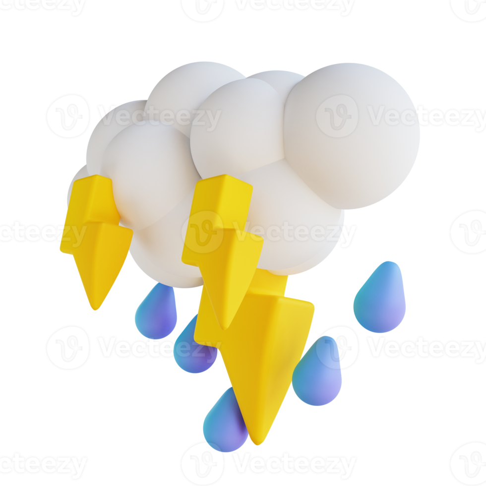 3D-Darstellung Starker Regen mit Blitz png