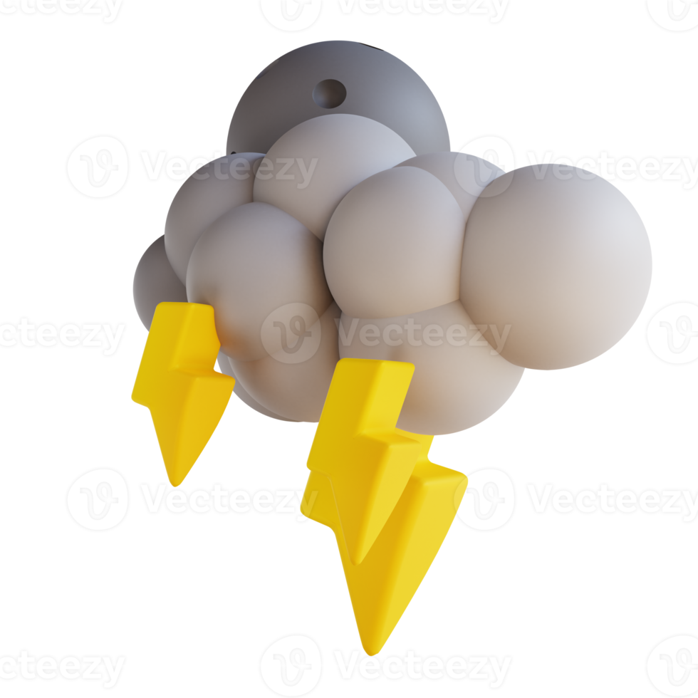 3D illustration cloudy night lightning png