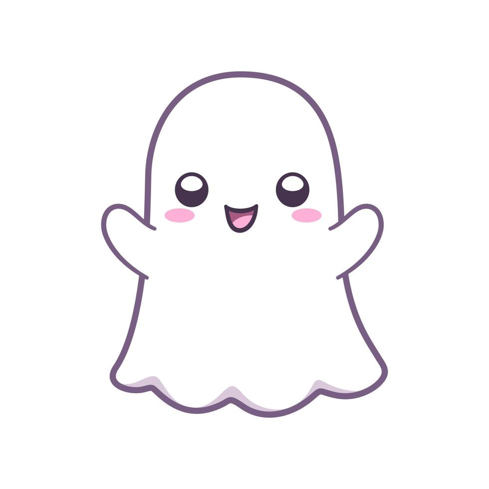 kawaii lindo fantasma clipart doodle elemento. ilustración vectorial de dibujos animados de fantasmas de halloween feliz. impresión de invitación de tarjeta de fiesta de halloween, impresión de pantalones o producto, diseño de pegatinas vector