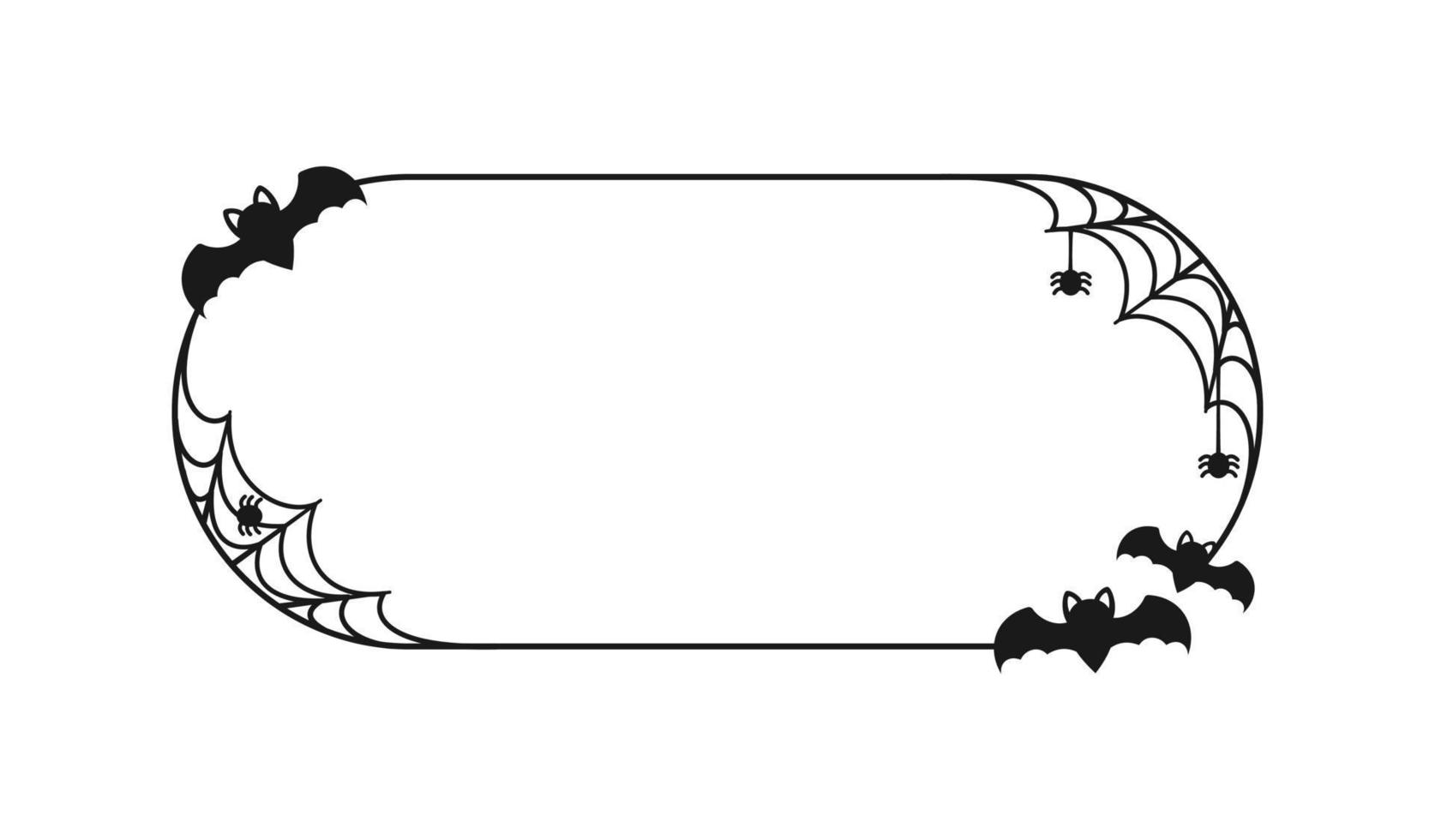 murciélago con arañas en el marco del borde web. marcos de tema de halloween vector