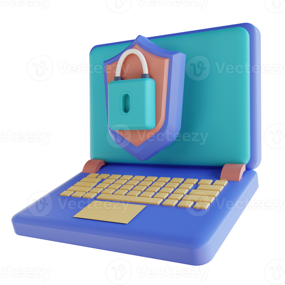 3D illustration locked laptop security png