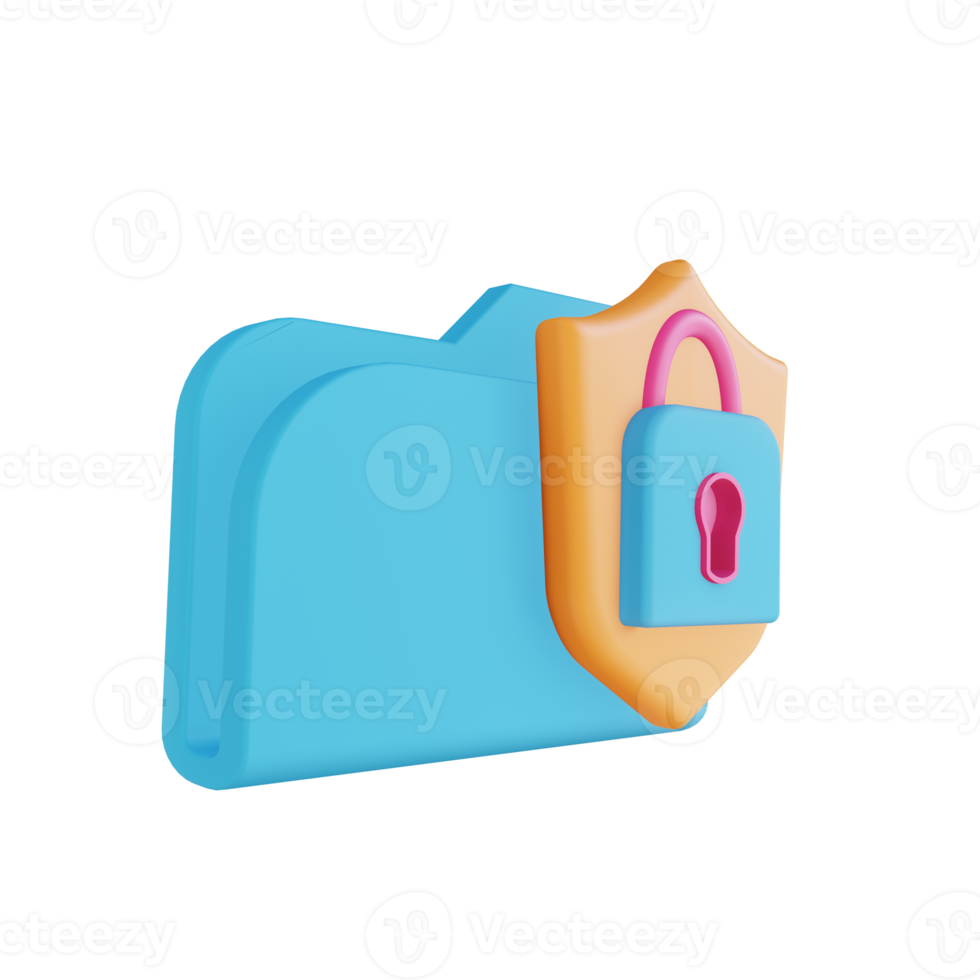 3D illustration folder security lock png