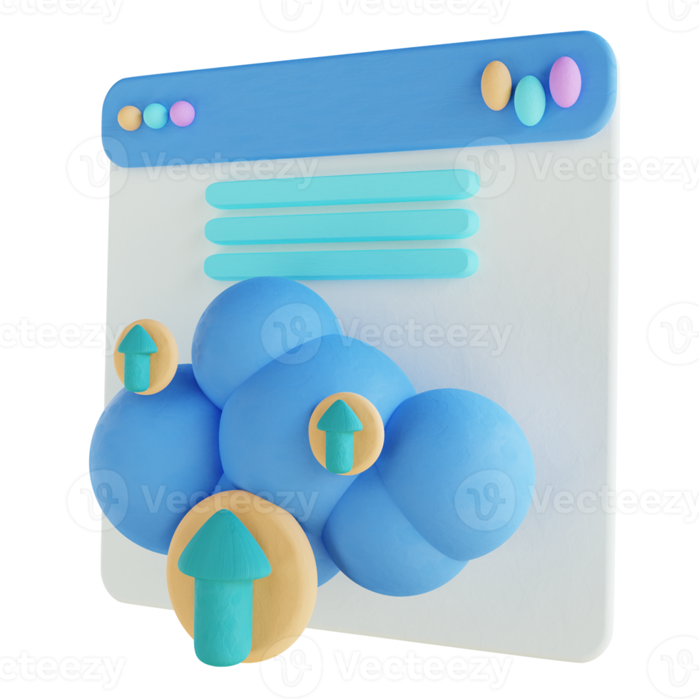 3D illustration cloud upload website png