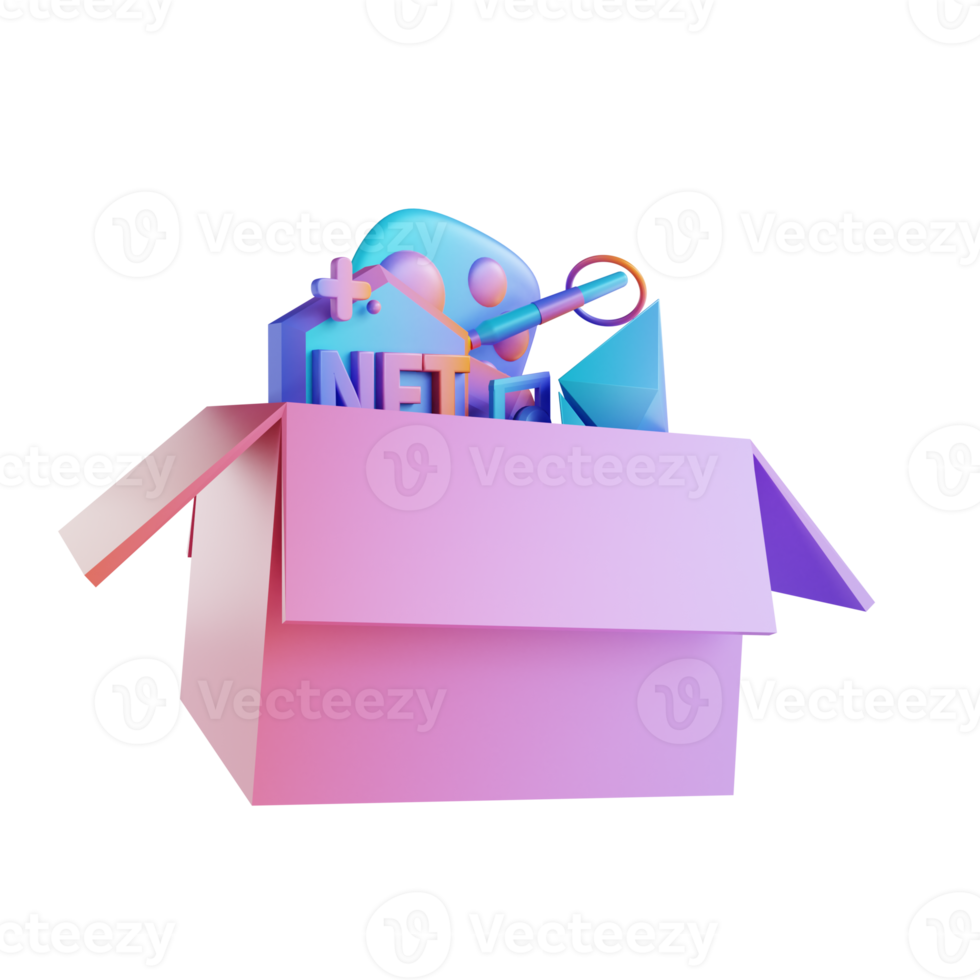 3D illustration box NFT and Ethereum png