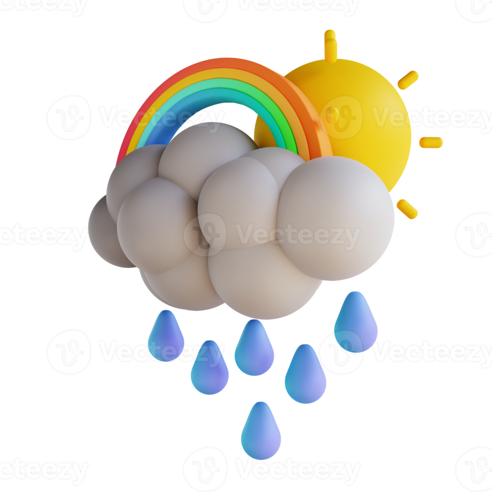 3d illustration pluie et arc-en-ciel png