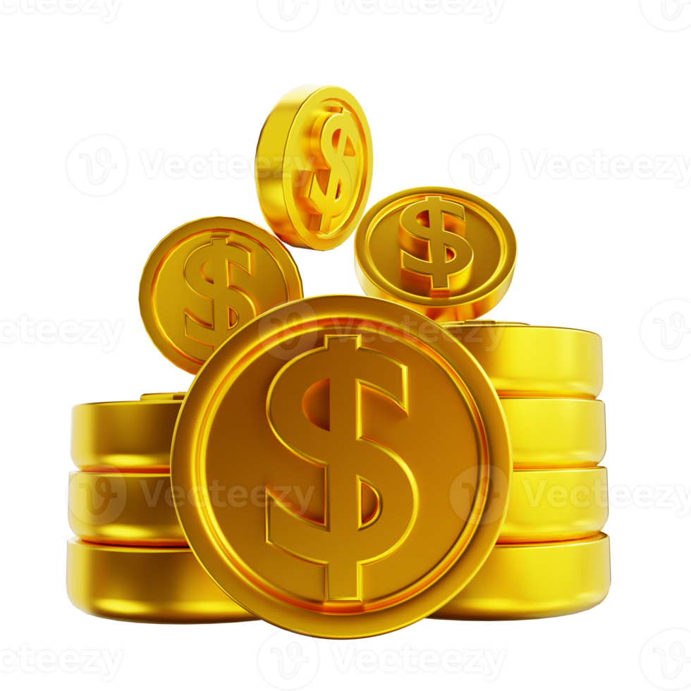 3D illustration golden money coins png