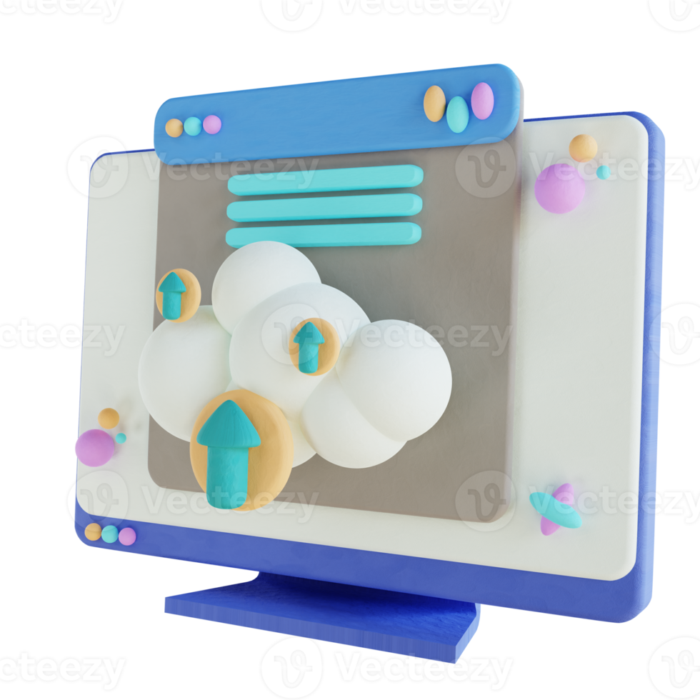 3D illustration computer and cloud upload png
