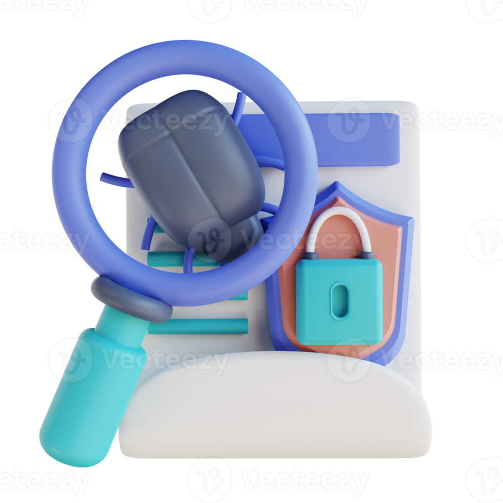 3D illustration search virus document security png